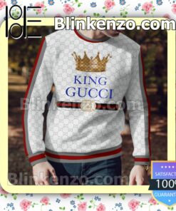 King Gucci Crown White Monogram With Black And Red Stripes Logo Mens Sweater a