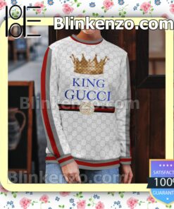 King Gucci Crown White Monogram With Black And Red Stripes Logo Mens Sweater b