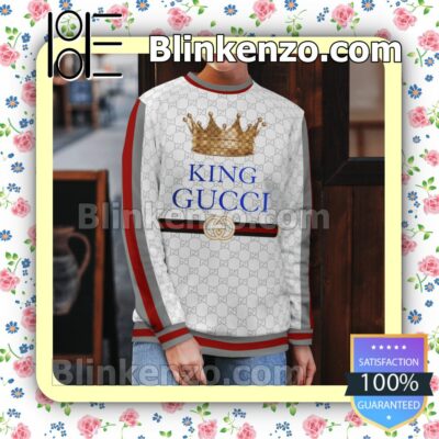 King Gucci Crown White Monogram With Black And Red Stripes Logo Mens Sweater b