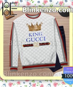 King Gucci Crown White Monogram With Black And Red Stripes Logo Mens Sweater c
