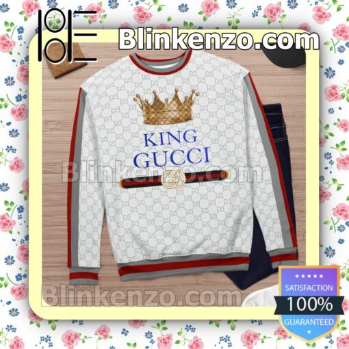 King Gucci Crown White Monogram With Black And Red Stripes Logo Mens Sweater c