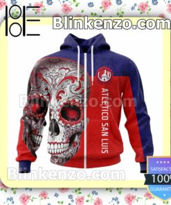 LIGA MX Atletico San Luis Sugar Skull For Dia De Muertos Customized Name Number Tee Hooded Sweatshirt a