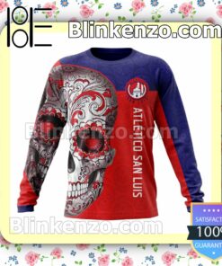LIGA MX Atletico San Luis Sugar Skull For Dia De Muertos Customized Name Number Tee Hooded Sweatshirt c