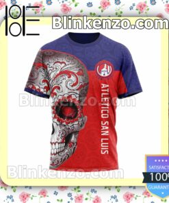 LIGA MX Atletico San Luis Sugar Skull For Dia De Muertos Customized Name Number Tee Hooded Sweatshirt y