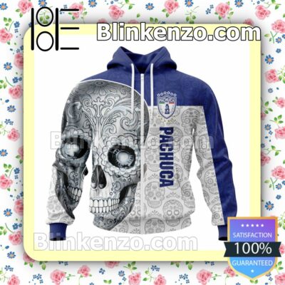 LIGA MX C.F. Pachuca Sugar Skull For Dia De Muertos Customized Name Number Tee Hooded Sweatshirt a