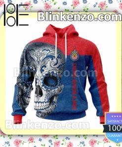 LIGA MX Chivas Guadalajara Sugar Skull For Dia De Muertos Customized Name Number Tee Hooded Sweatshirt