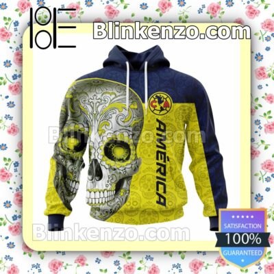 LIGA MX Club America Sugar Skull For Dia De Muertos Customized Name Number Tee Hooded Sweatshirt