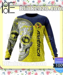 LIGA MX Club America Sugar Skull For Dia De Muertos Customized Name Number Tee Hooded Sweatshirt c