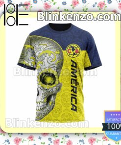 LIGA MX Club America Sugar Skull For Dia De Muertos Customized Name Number Tee Hooded Sweatshirt y