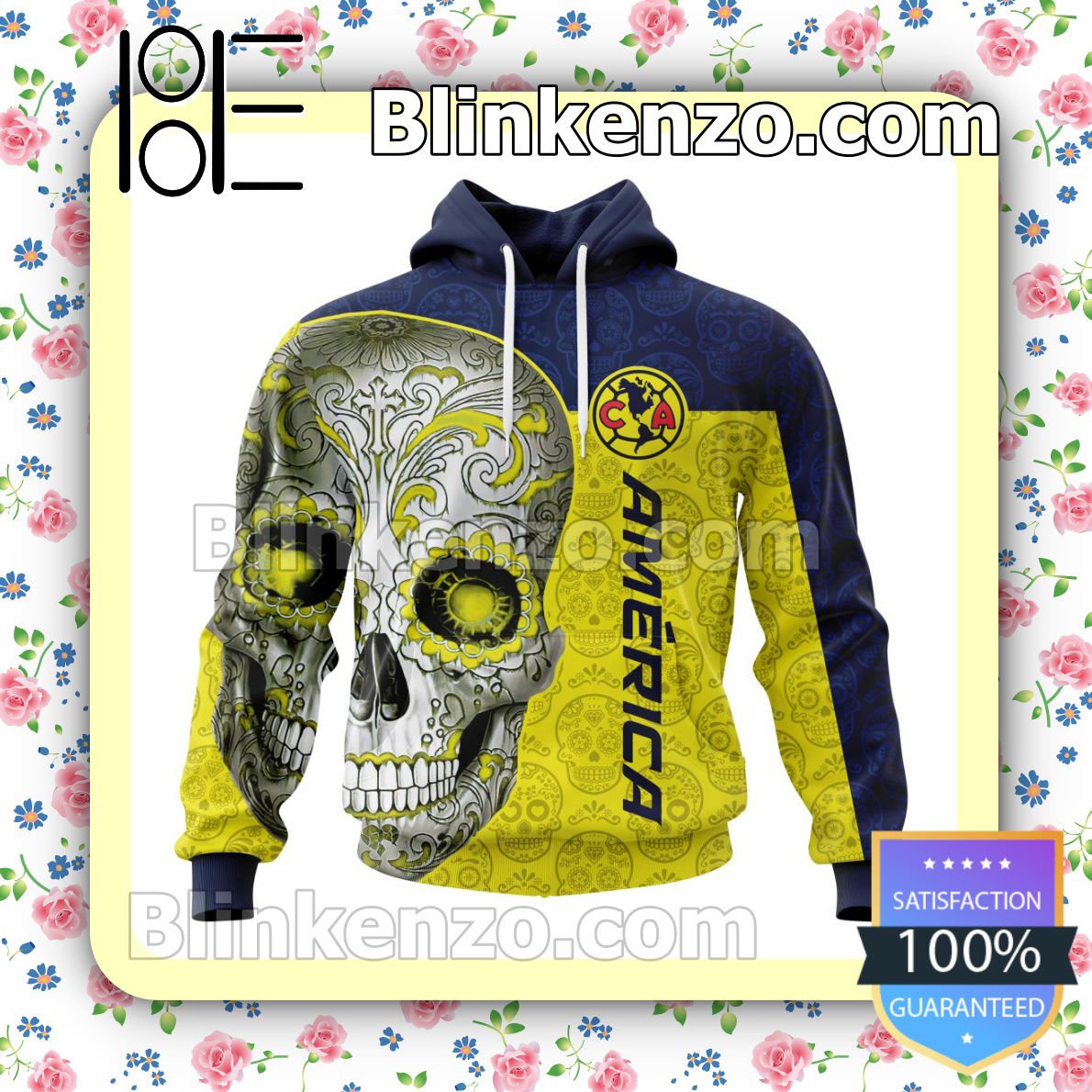 LIGA MX Club America Sugar Skull For Dia De Muertos Customized Name Number  Tee Hooded Sweatshirt - Blinkenzo