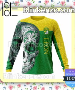 LIGA MX Club Leon Sugar Skull For Dia De Muertos Customized Name Number Tee Hooded Sweatshirt c