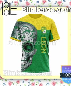 LIGA MX Club Leon Sugar Skull For Dia De Muertos Customized Name Number Tee Hooded Sweatshirt y