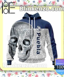 LIGA MX Club Puebla Sugar Skull For Dia De Muertos Customized Name Number Tee Hooded Sweatshirt a