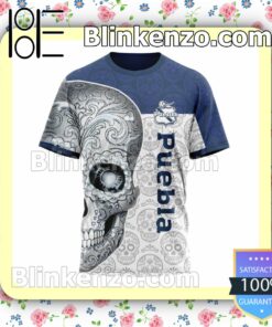 LIGA MX Club Puebla Sugar Skull For Dia De Muertos Customized Name Number Tee Hooded Sweatshirt y