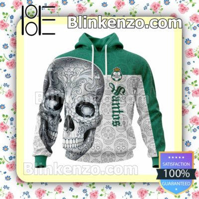 LIGA MX Club Santos Laguna Sugar Skull For Dia De Muertos Customized Name Number Tee Hooded Sweatshirt