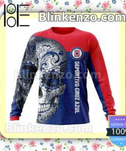 LIGA MX Cruz Azul Sugar Skull For Dia De Muertos Customized Name Number Tee Hooded Sweatshirt c
