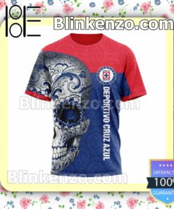 LIGA MX Cruz Azul Sugar Skull For Dia De Muertos Customized Name Number Tee Hooded Sweatshirt y