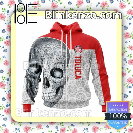 LIGA MX Deportivo Toluca Sugar Skull For Dia De Muertos Customized Name Number Tee Hooded Sweatshirt a