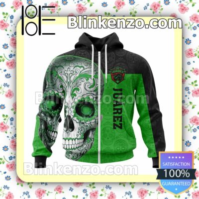 LIGA MX FC Juarez Sugar Skull For Dia De Muertos Customized Name Number Tee Hooded Sweatshirt a