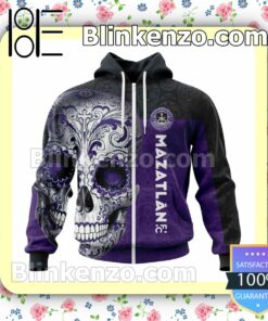 LIGA MX Mazatlan F.C Sugar Skull For Dia De Muertos Customized Name Number Tee Hooded Sweatshirt a