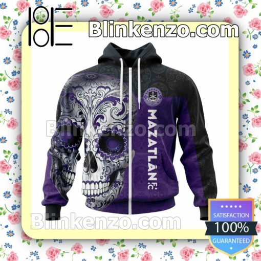 LIGA MX Mazatlan F.C Sugar Skull For Dia De Muertos Customized Name Number Tee Hooded Sweatshirt a