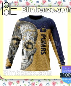 LIGA MX Pumas UNAM Sugar Skull For Dia De Muertos Customized Name Number Tee Hooded Sweatshirt c