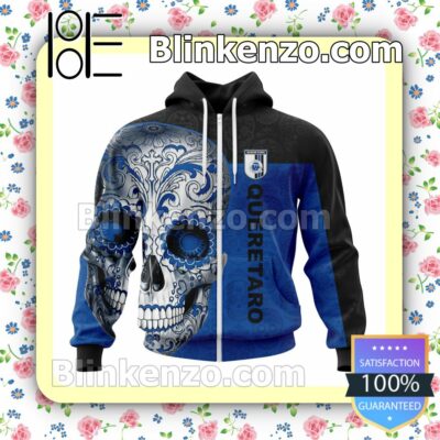 LIGA MX Queretaro F.C Sugar Skull For Dia De Muertos Customized Name Number Tee Hooded Sweatshirt a