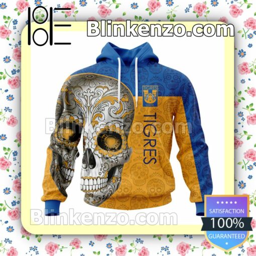 LIGA MX Tigres UANL Sugar Skull For Dia De Muertos Customized Name Number Tee Hooded Sweatshirt