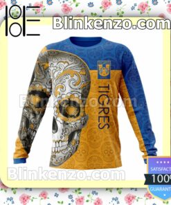 LIGA MX Tigres UANL Sugar Skull For Dia De Muertos Customized Name Number Tee Hooded Sweatshirt c
