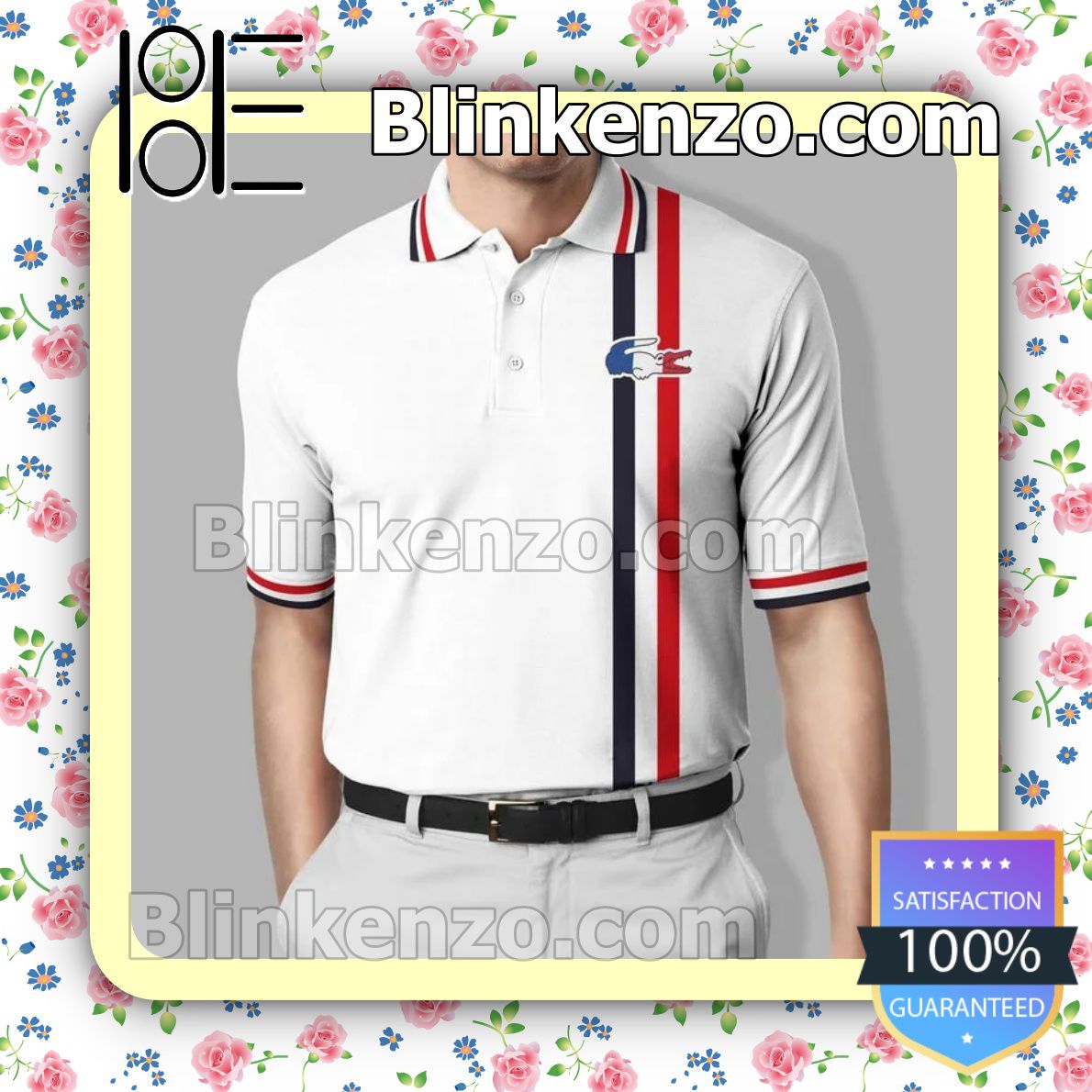 Lacoste Black And Red Stripes White Custom Polo Shirt