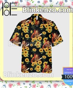 Leatherface Holding A Chainsaw And Sunflower Halloween Short Sleeve Shirts b