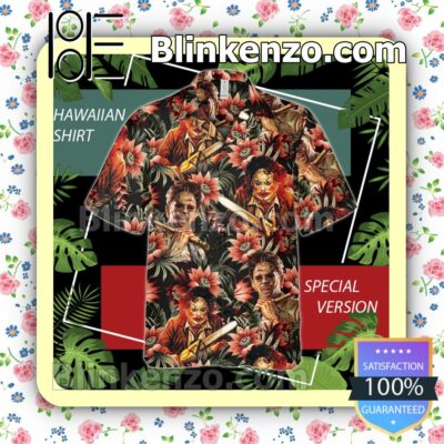 Leatherface Tropical Flower Halloween Short Sleeve Shirts