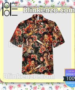 Leatherface Tropical Flower Halloween Short Sleeve Shirts b
