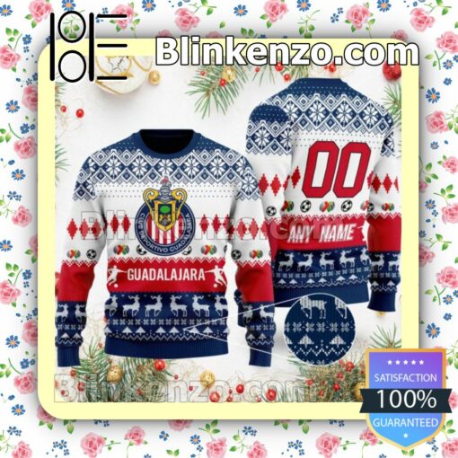 Liga MX C.D. Guadalajara Custom Name Number Knit Ugly Christmas Sweater