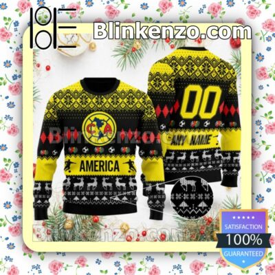 Liga MX Club América Custom Name Number Knit Ugly Christmas Sweater