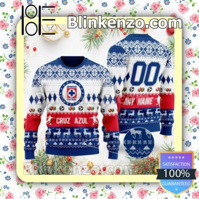 Liga MX Cruz Azul Custom Name Number Knit Ugly Christmas Sweater