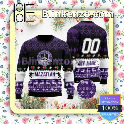 Liga MX Mazatlán F.C Custom Name Number Knit Ugly Christmas Sweater
