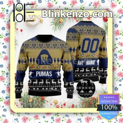 Liga MX Pumas UNAM Custom Name Number Knit Ugly Christmas Sweater