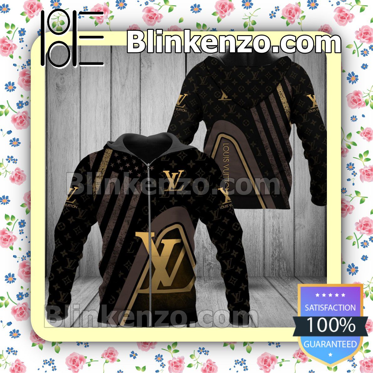 Drop Shipping Louis Vuitton American Flag Black Full-Zip Hooded Fleece Sweatshirt