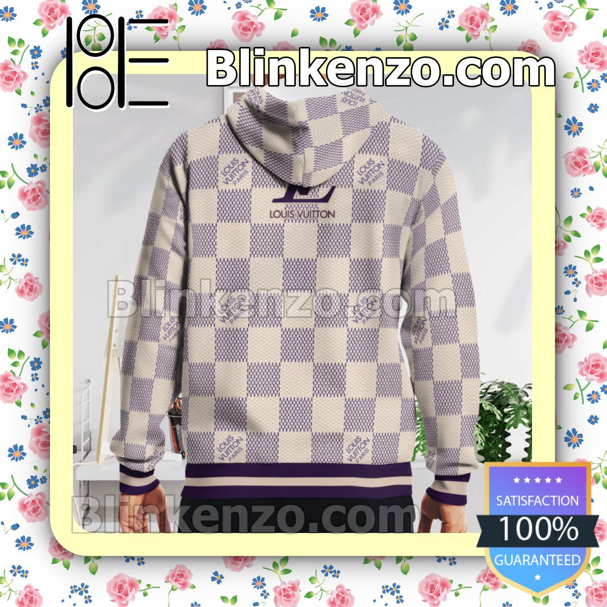 Louis Vuitton Purple And Beige Checkerboard Mens Sweater - Blinkenzo