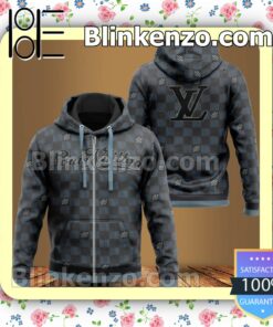 Louis Vuitton Black And Blue Checkerboard Full Print Full-Zip Hooded Fleece Sweatshirt