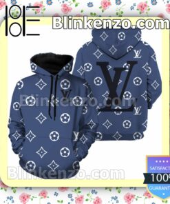 Louis Vuitton Black Big Logo And Signature Logo Around Blue Custom Womens Hoodie