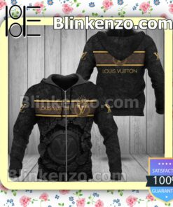 Louis Vuitton Black Cracked Surface Full-Zip Hooded Fleece Sweatshirt