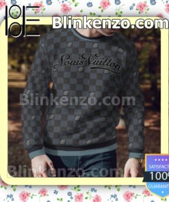 Louis Vuitton Blue And Black Checkerboard Mens Sweater a