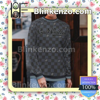 Louis Vuitton Blue And Black Checkerboard Mens Sweater b