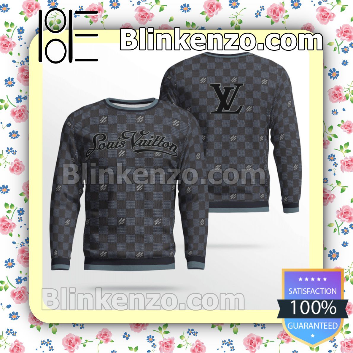 Louis Vuitton Blue And Black Checkerboard Mens Sweater