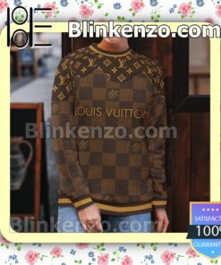 Louis Vuitton Dark Brown Monogram And Checkerboard Mens Sweater b