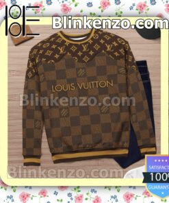 Louis Vuitton Dark Brown Monogram And Checkerboard Mens Sweater c