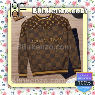 Louis Vuitton Dark Brown Monogram And Checkerboard Mens Sweater - Blinkenzo