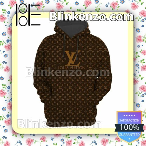 Louis Vuitton Dark Brown Monogram Big Logo Center Custom Womens Hoodie